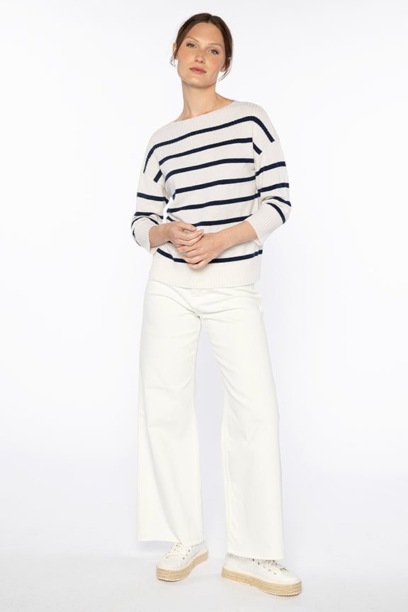 Rib Yoke Stripe Pullover - KINROSS CASHMERE - Banebrook Collections