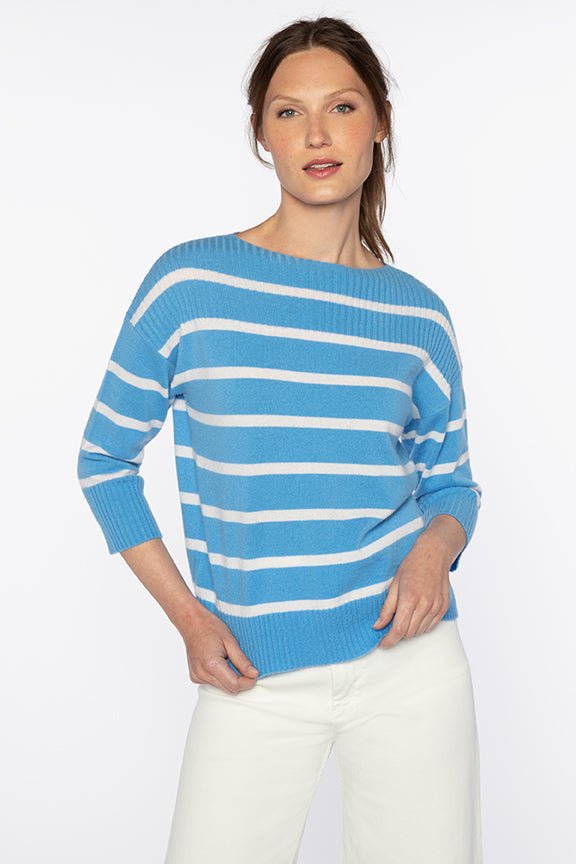 Rib Yoke Stripe Pullover - KINROSS CASHMERE - Banebrook Collections