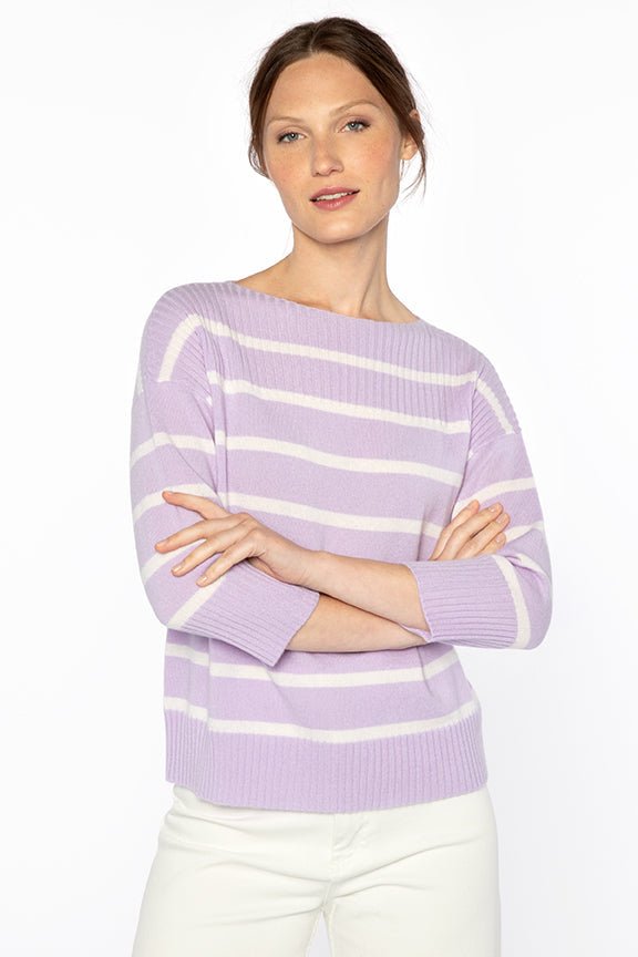 Rib Yoke Stripe Pullover - KINROSS CASHMERE - Banebrook Collections