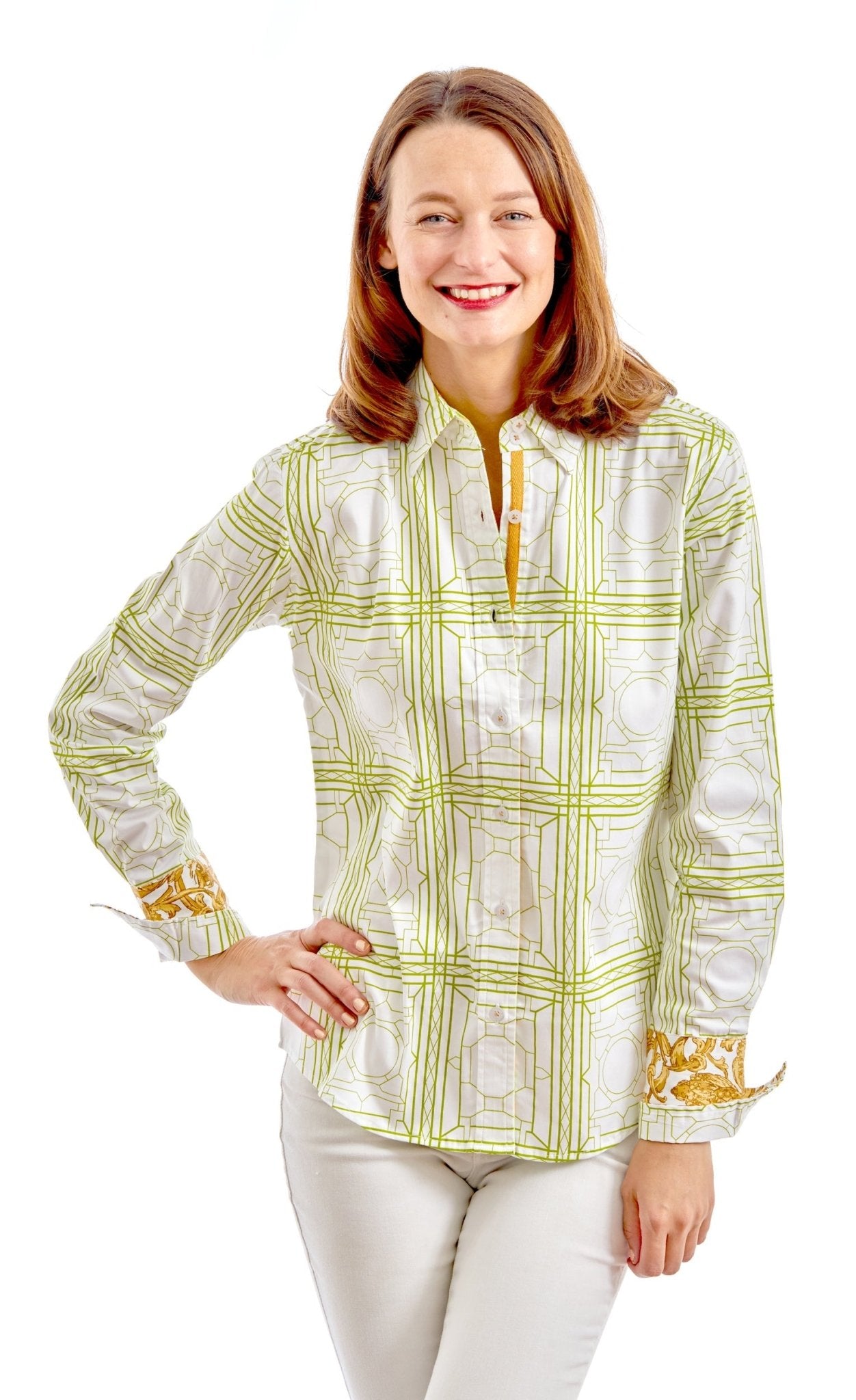 Rome Shirt Green White Geo - DIZZY LIZZIE - Banebrook Collections