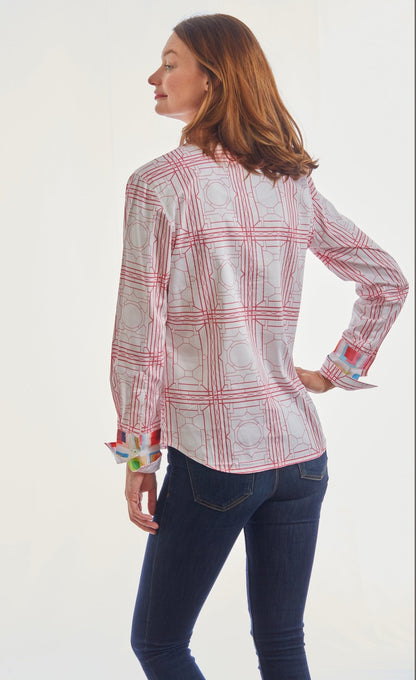 Rome Shirt Pink White Geo - DIZZY LIZZIE - Banebrook Collections
