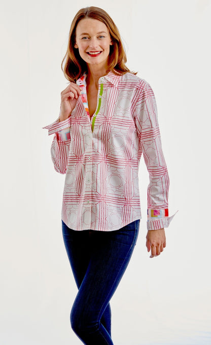 Rome Shirt Pink White Geo - DIZZY LIZZIE - Banebrook Collections