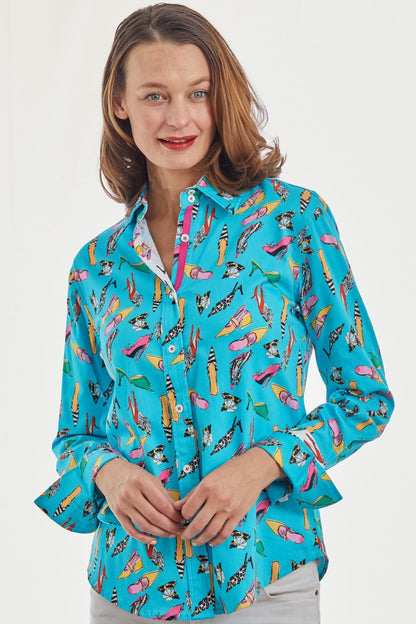 Rome Shirt Turquoise Shoe Print - DIZZY LIZZIE - Banebrook Collections