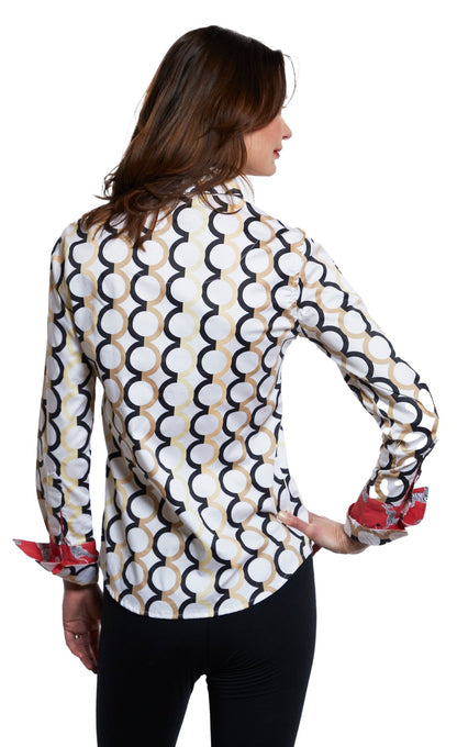 Rome Shirt White Ground With Chocolate Neutral Olympic Rings - DIZZY LIZZIE - Banebrook Collections