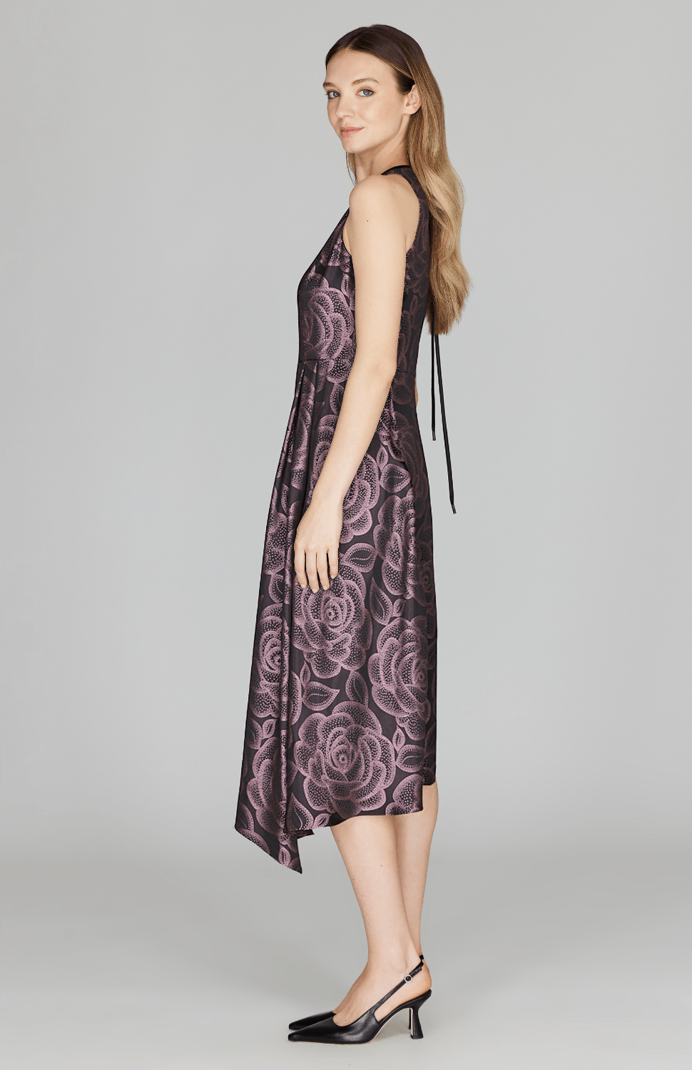 Rose Dot Jacquard Asymmetric Fit & Flare Dress - Mi Jong Lee - Banebrook Collections