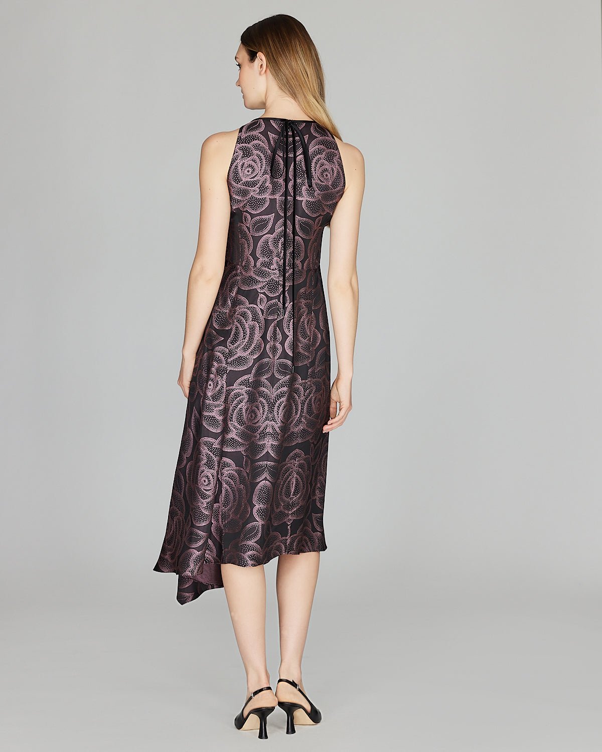 Rose Dot Jacquard Asymmetric Fit & Flare Dress - Mi Jong Lee - Banebrook Collections