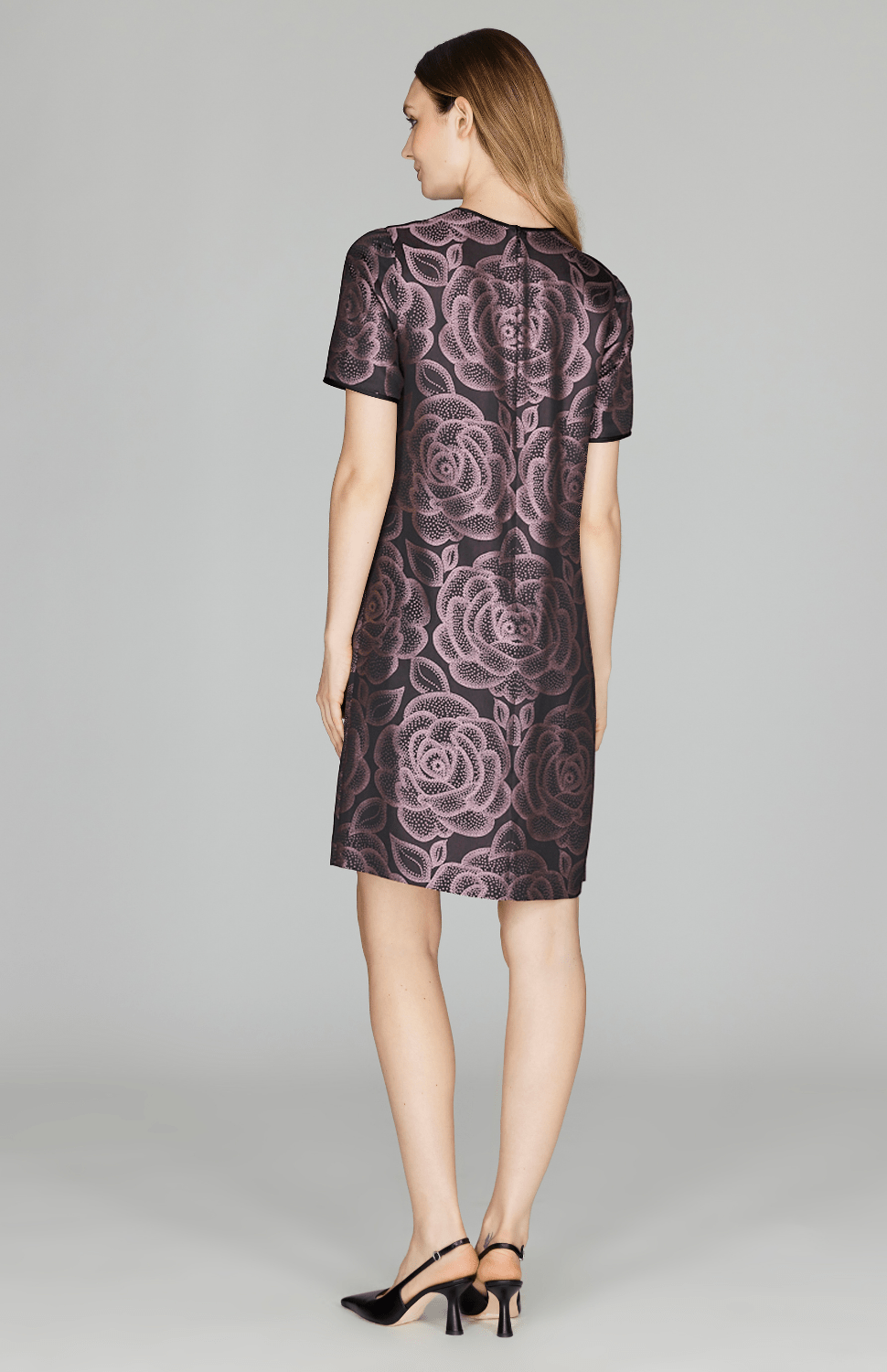 Rose Dot Jacquard Short Sleeve Shift Dress - Mi Jong Lee - Banebrook Collections