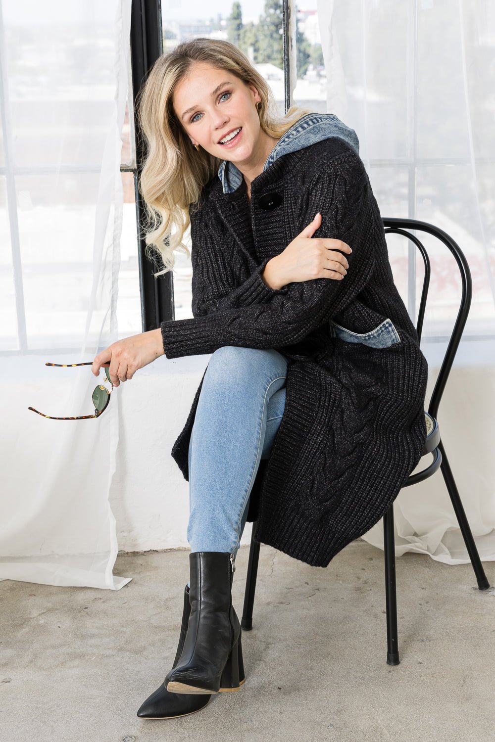 Seline Sweater Coat with Denim - JOH APPAREL - Banebrook Collections