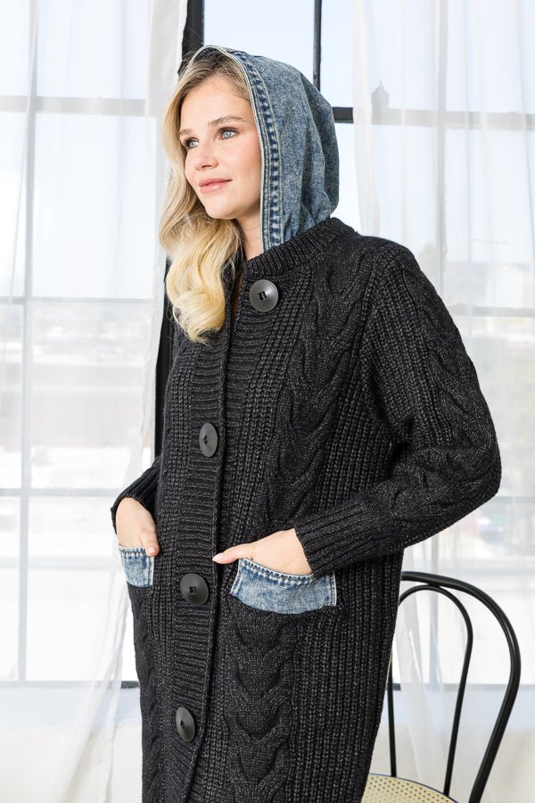 Seline Sweater Coat with Denim - JOH APPAREL - Banebrook Collections