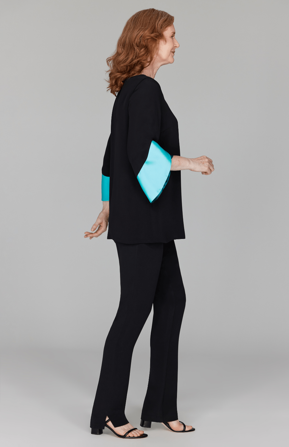 Silk Tunic w/Contrast Satin Color Block Sleeves & V Inset - Emmelle - Banebrook Collections