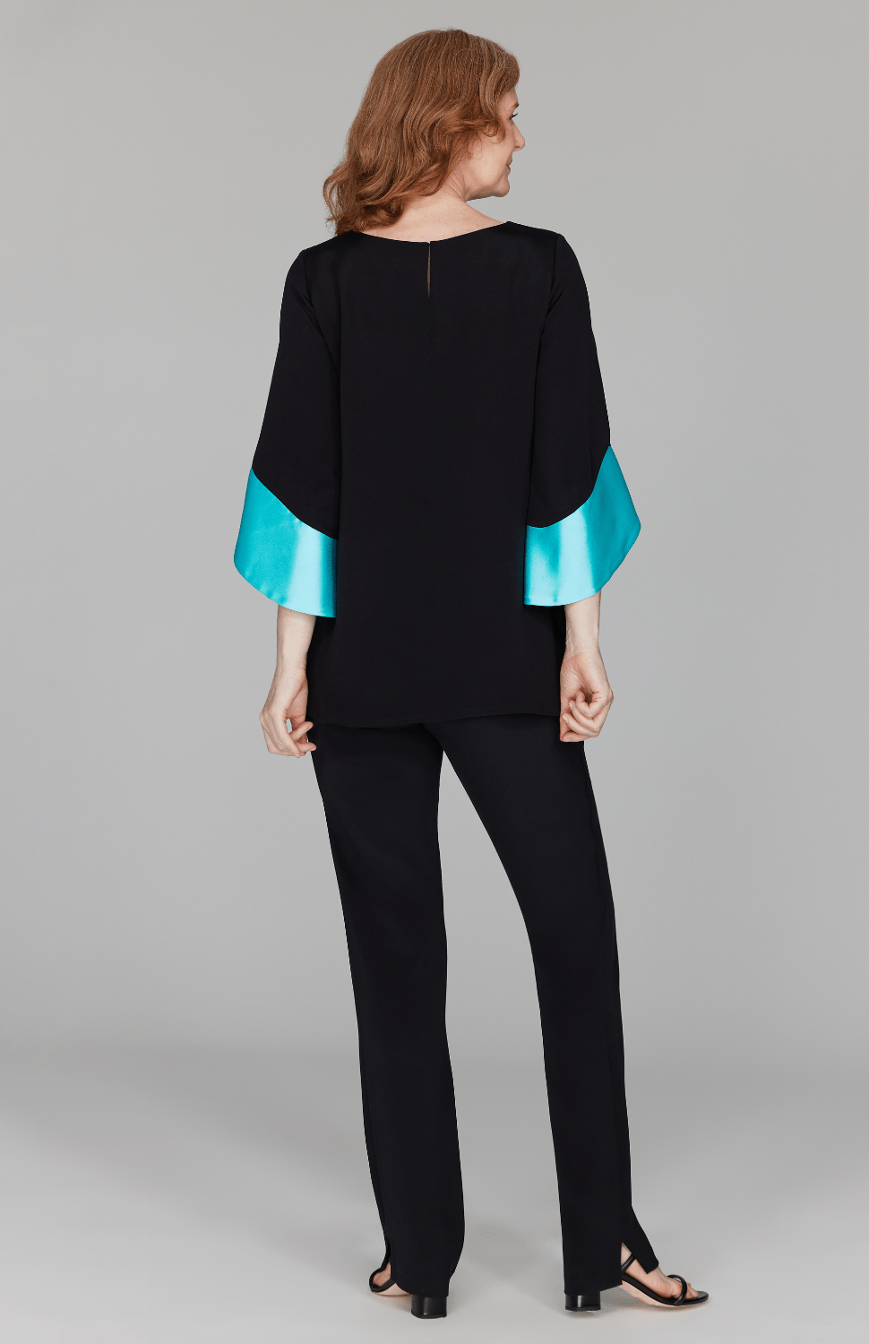 Silk Tunic w/Contrast Satin Color Block Sleeves & V Inset - Emmelle - Banebrook Collections