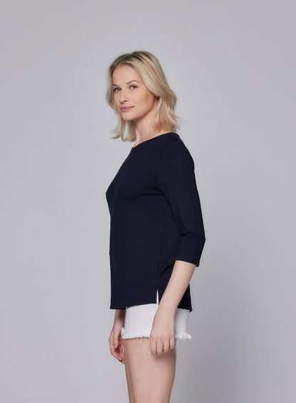 Soft Touch Relaxed 3/4 Sleeve Boatneck T-Shirt - MAJESTIC FILATURES - Banebrook Collections