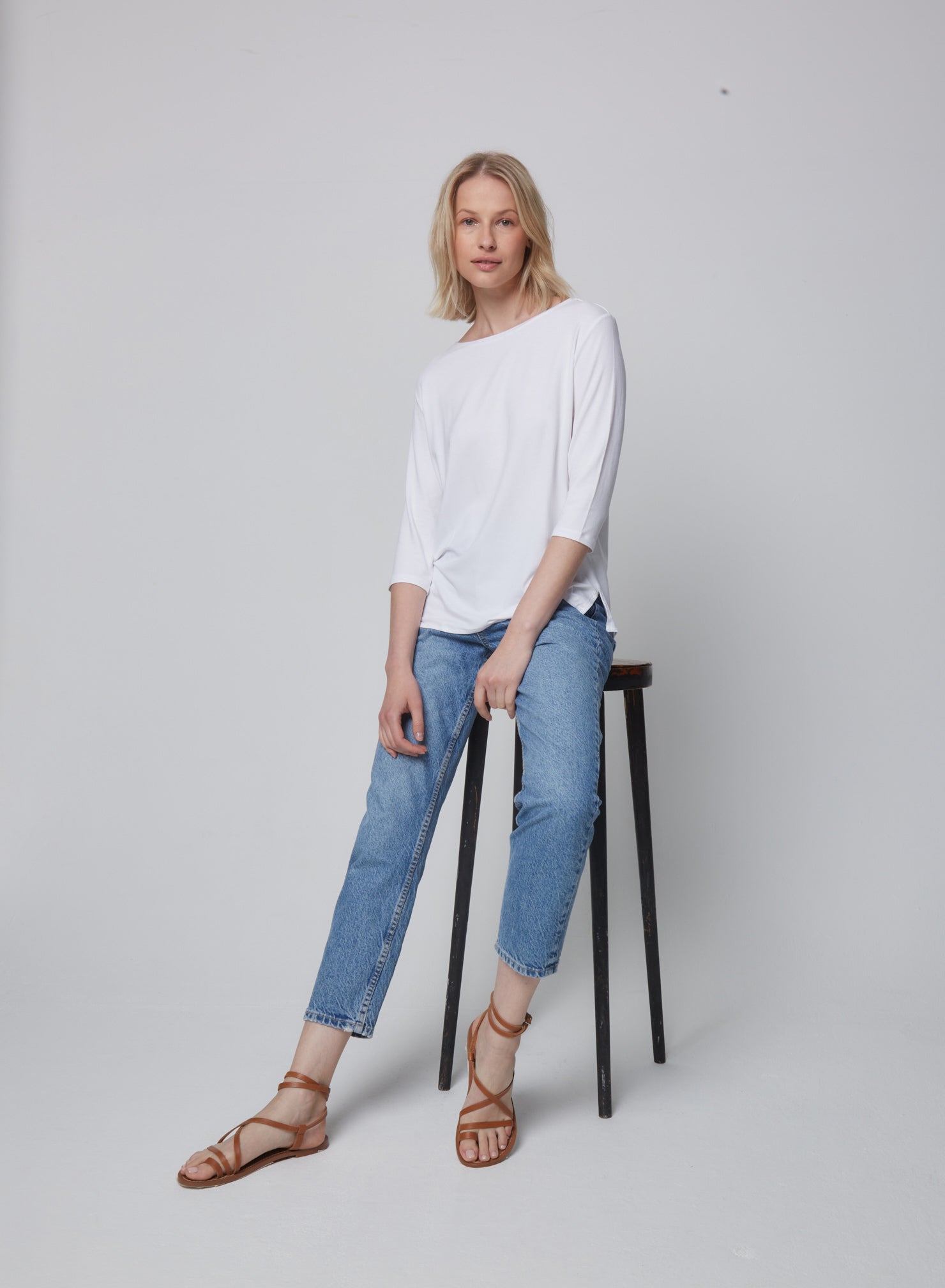 Soft Touch Relaxed 3/4 Sleeve Boatneck T-Shirt - MAJESTIC FILATURES - Banebrook Collections