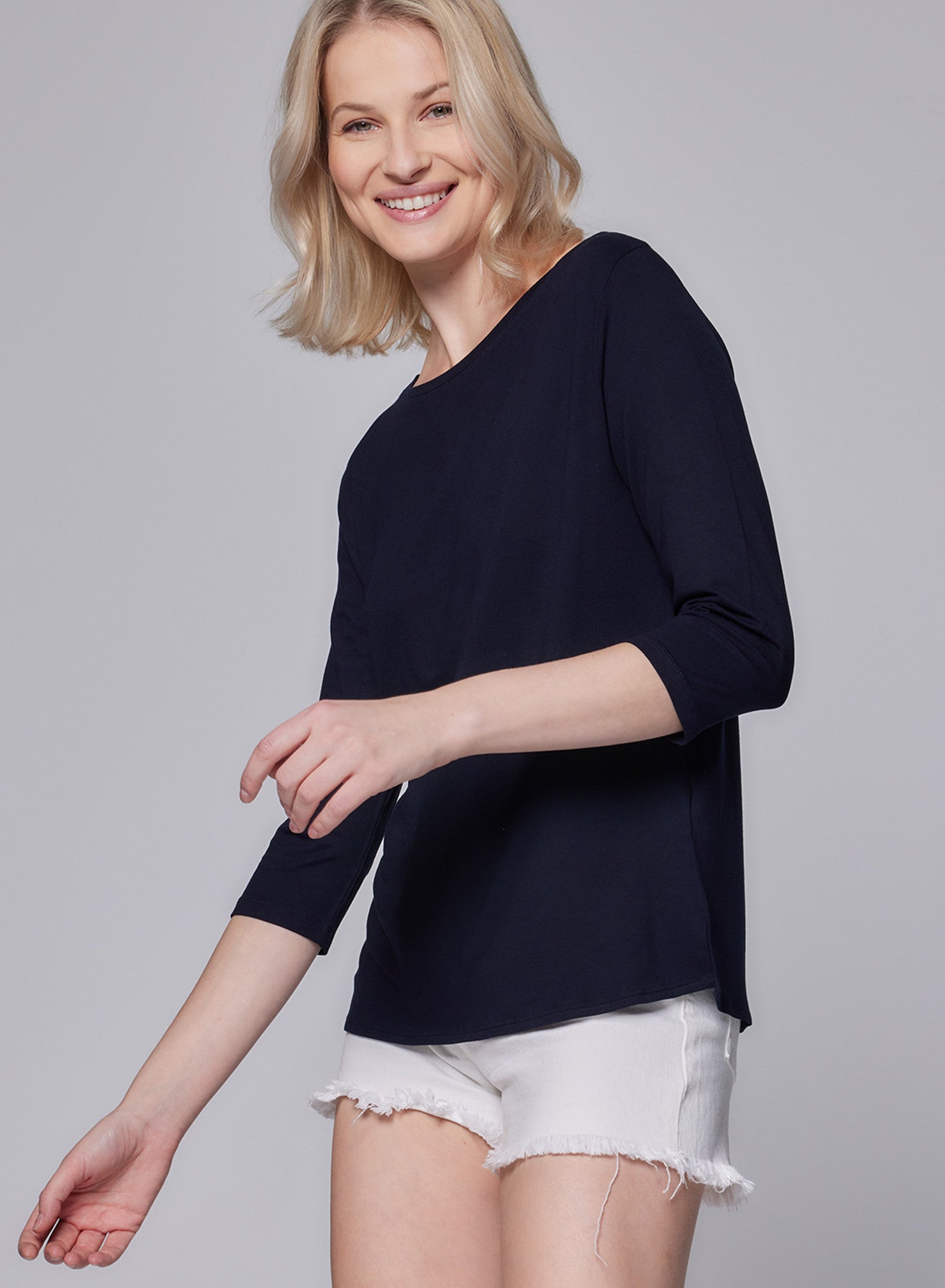 Soft Touch Relaxed 3/4 Sleeve Boatneck T-Shirt - MAJESTIC FILATURES - Banebrook Collections
