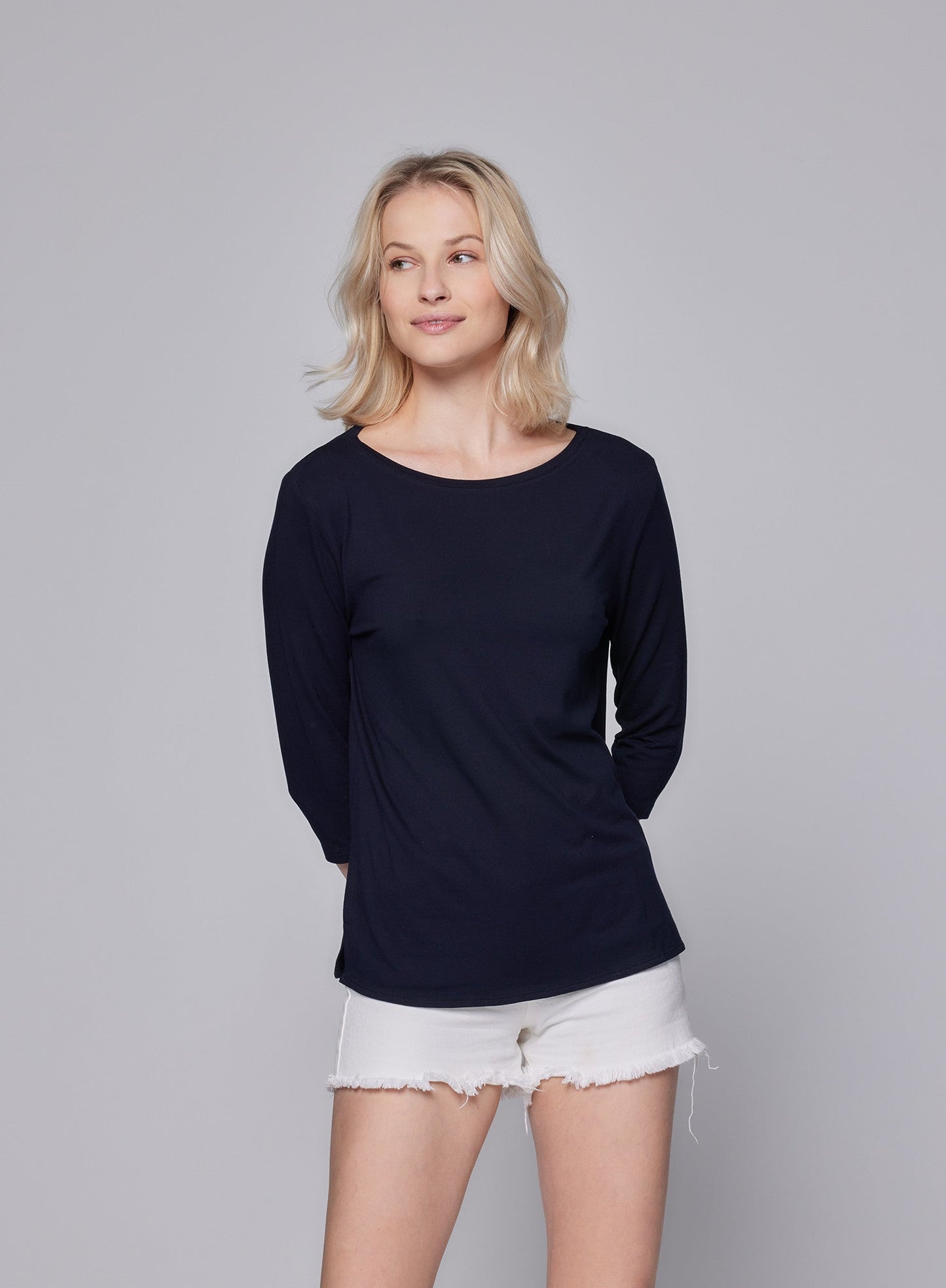 Soft Touch Relaxed 3/4 Sleeve Boatneck T-Shirt - MAJESTIC FILATURES - Banebrook Collections