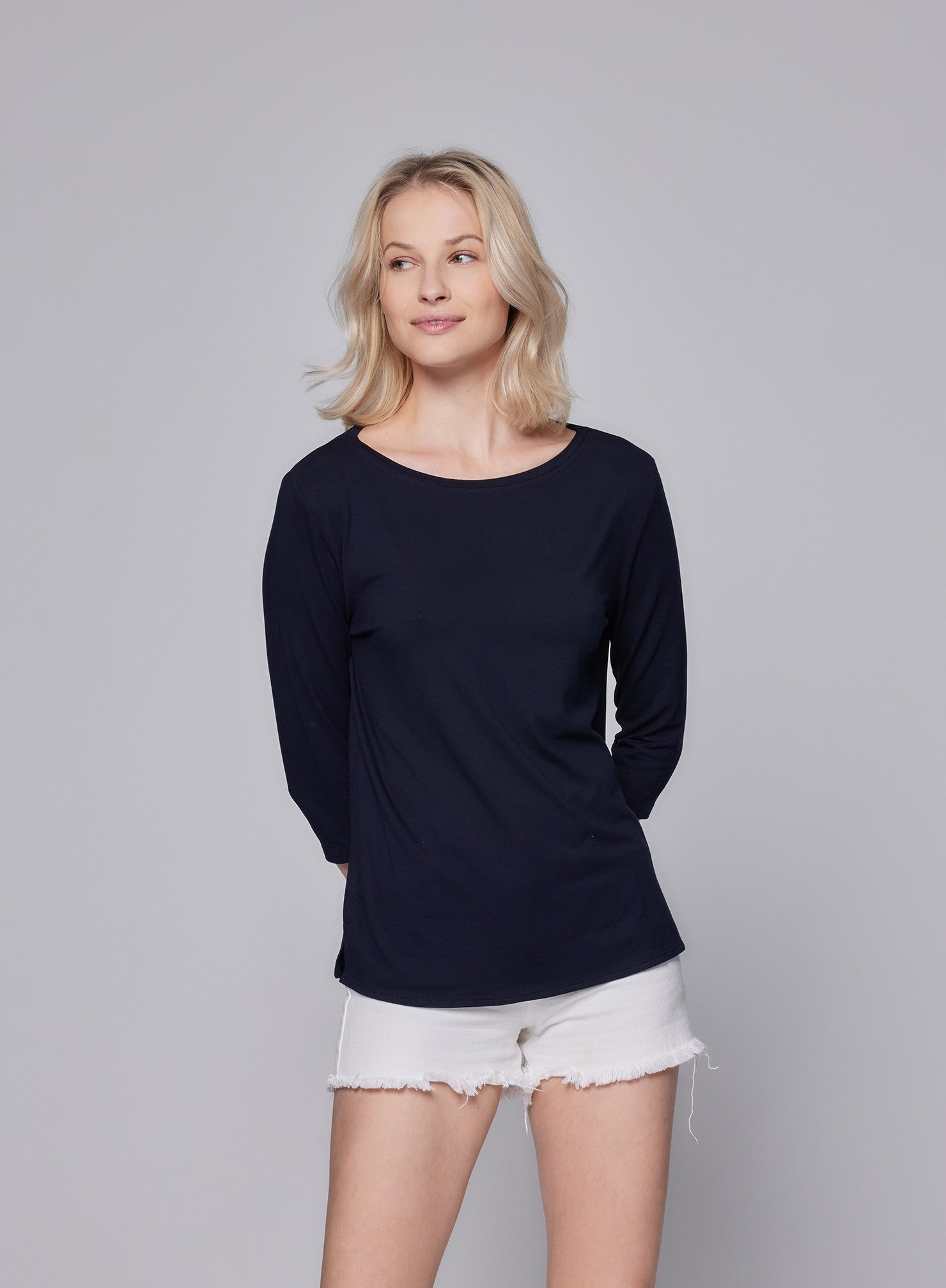 Soft Touch Relaxed 3/4 Sleeve Boatneck T-Shirt - MAJESTIC FILATURES - Banebrook Collections