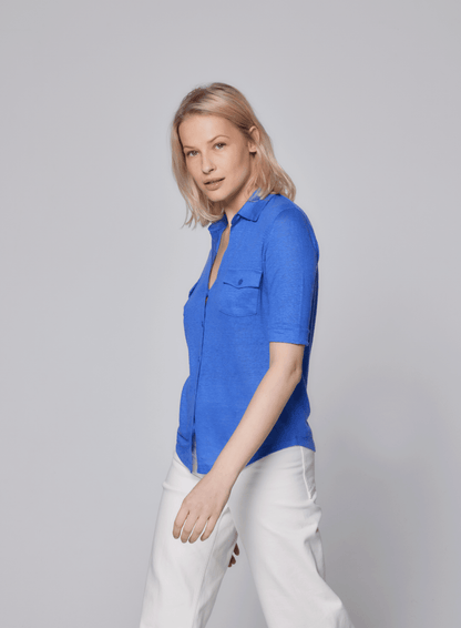 Stretch Linen 3/4 Sleeve Pocket Shirt - MAJESTIC FILATURES - Banebrook Collections