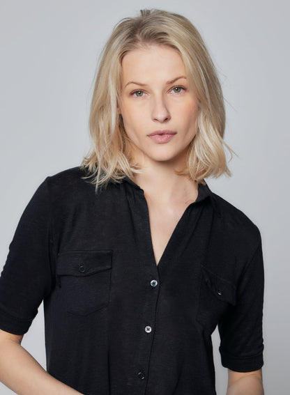 Stretch Linen 3/4 Sleeve Pocket Shirt - MAJESTIC FILATURES - Banebrook Collections