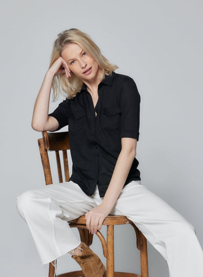 Stretch Linen 3/4 Sleeve Pocket Shirt - MAJESTIC FILATURES - Banebrook Collections