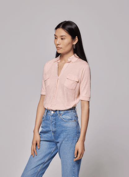 Stretch Linen 3/4 Sleeve Pocket Shirt - MAJESTIC FILATURES - Banebrook Collections