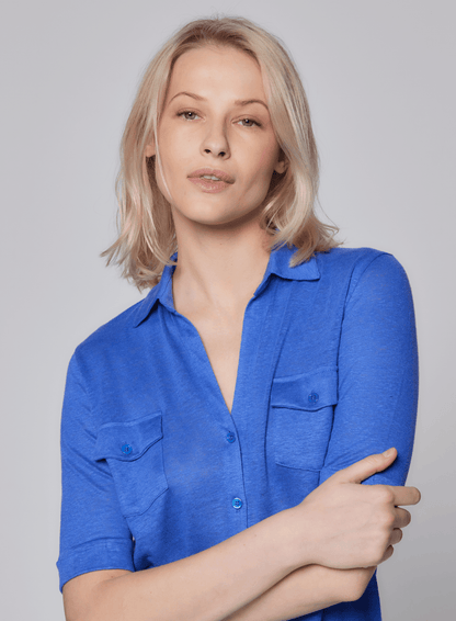 Stretch Linen 3/4 Sleeve Pocket Shirt - MAJESTIC FILATURES - Banebrook Collections