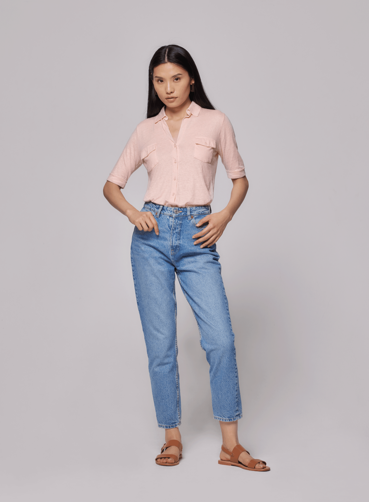 Stretch Linen 3/4 Sleeve Pocket Shirt - MAJESTIC FILATURES - Banebrook Collections