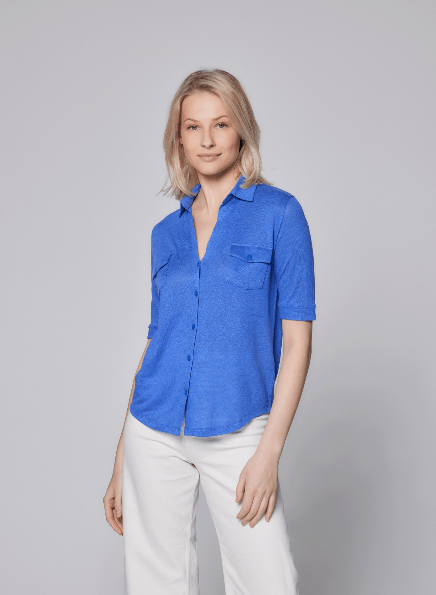 Stretch Linen 3/4 Sleeve Pocket Shirt - MAJESTIC FILATURES - Banebrook Collections