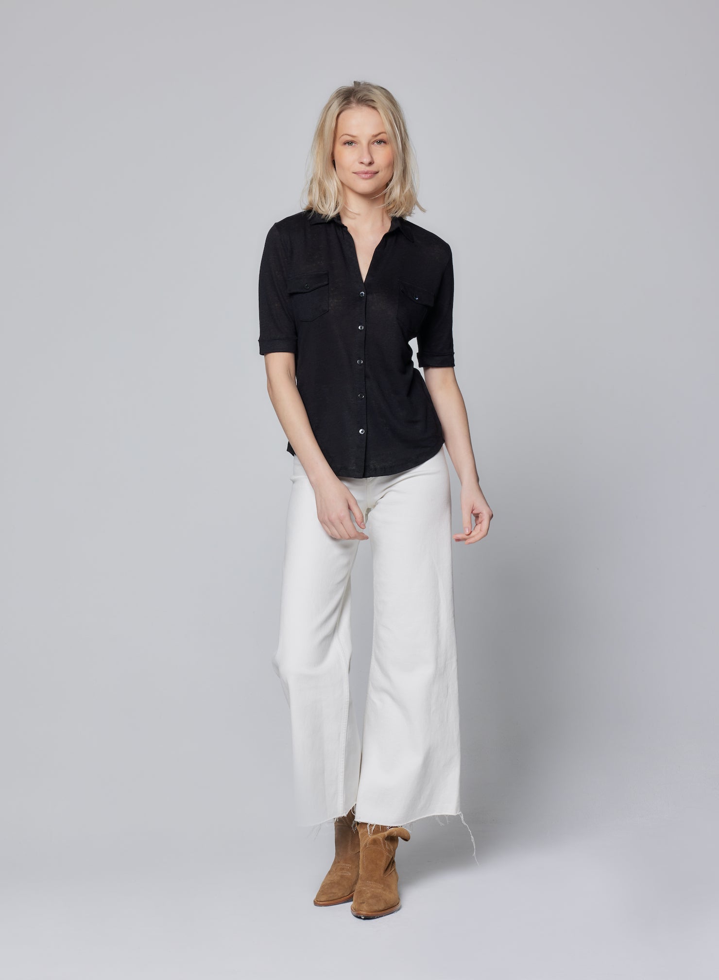Stretch Linen 3/4 Sleeve Pocket Shirt - MAJESTIC FILATURES - Banebrook Collections
