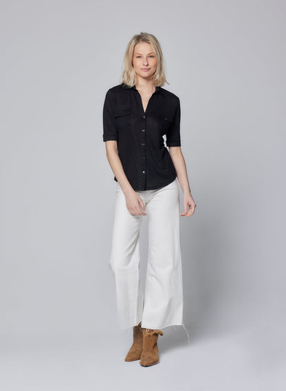 Stretch Linen 3/4 Sleeve Pocket Shirt - MAJESTIC FILATURES - Banebrook Collections