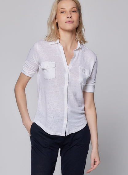 Stretch Linen 3/4 Sleeve Pocket Shirt - MAJESTIC FILATURES - Banebrook Collections