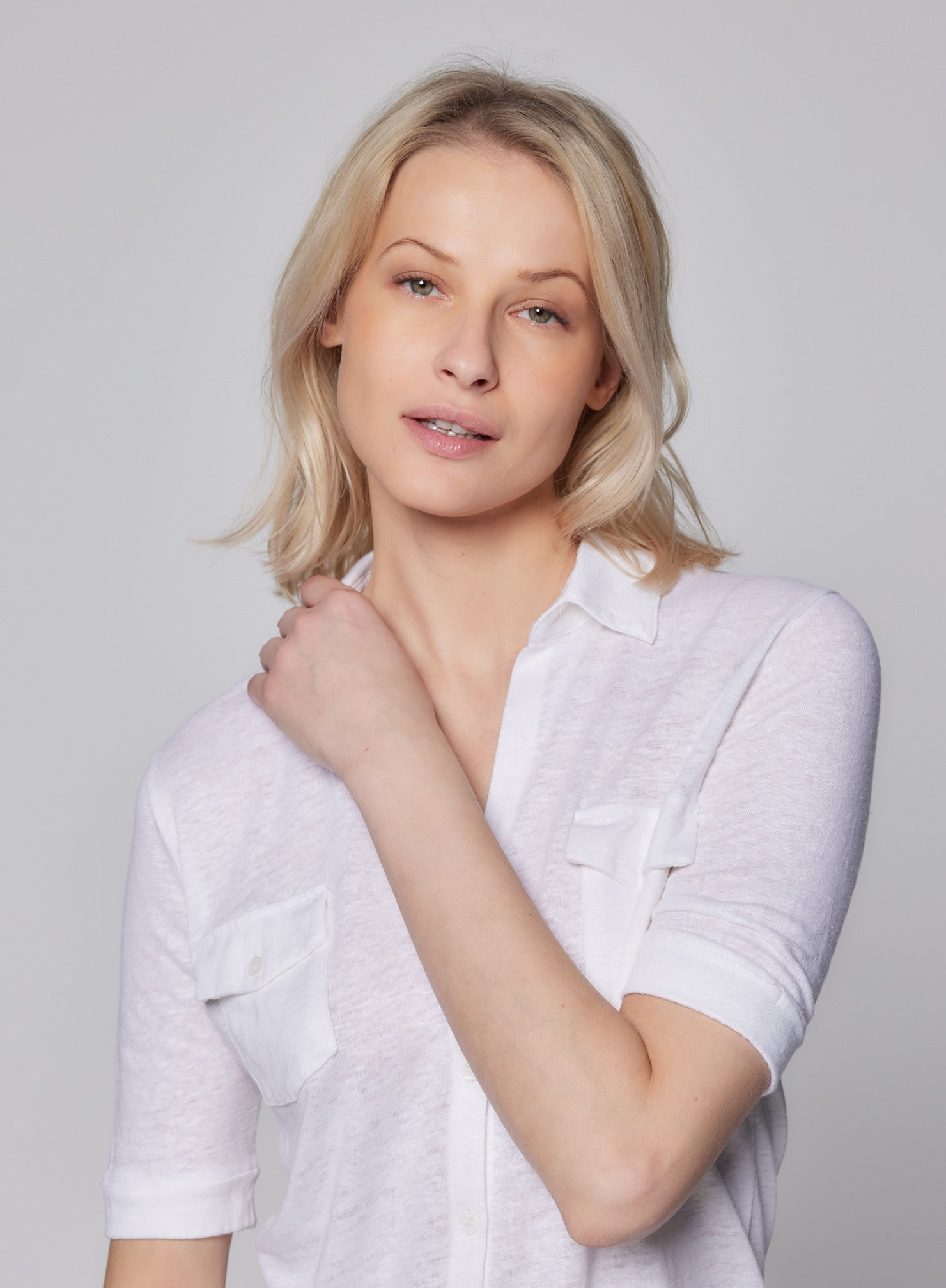 Stretch Linen 3/4 Sleeve Pocket Shirt - MAJESTIC FILATURES - Banebrook Collections