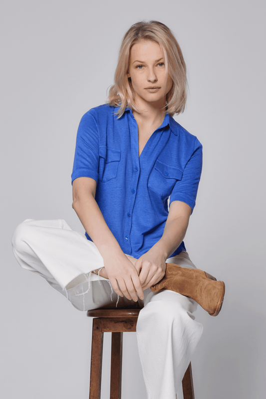 Stretch Linen 3/4 Sleeve Pocket Shirt - MAJESTIC FILATURES - Banebrook Collections