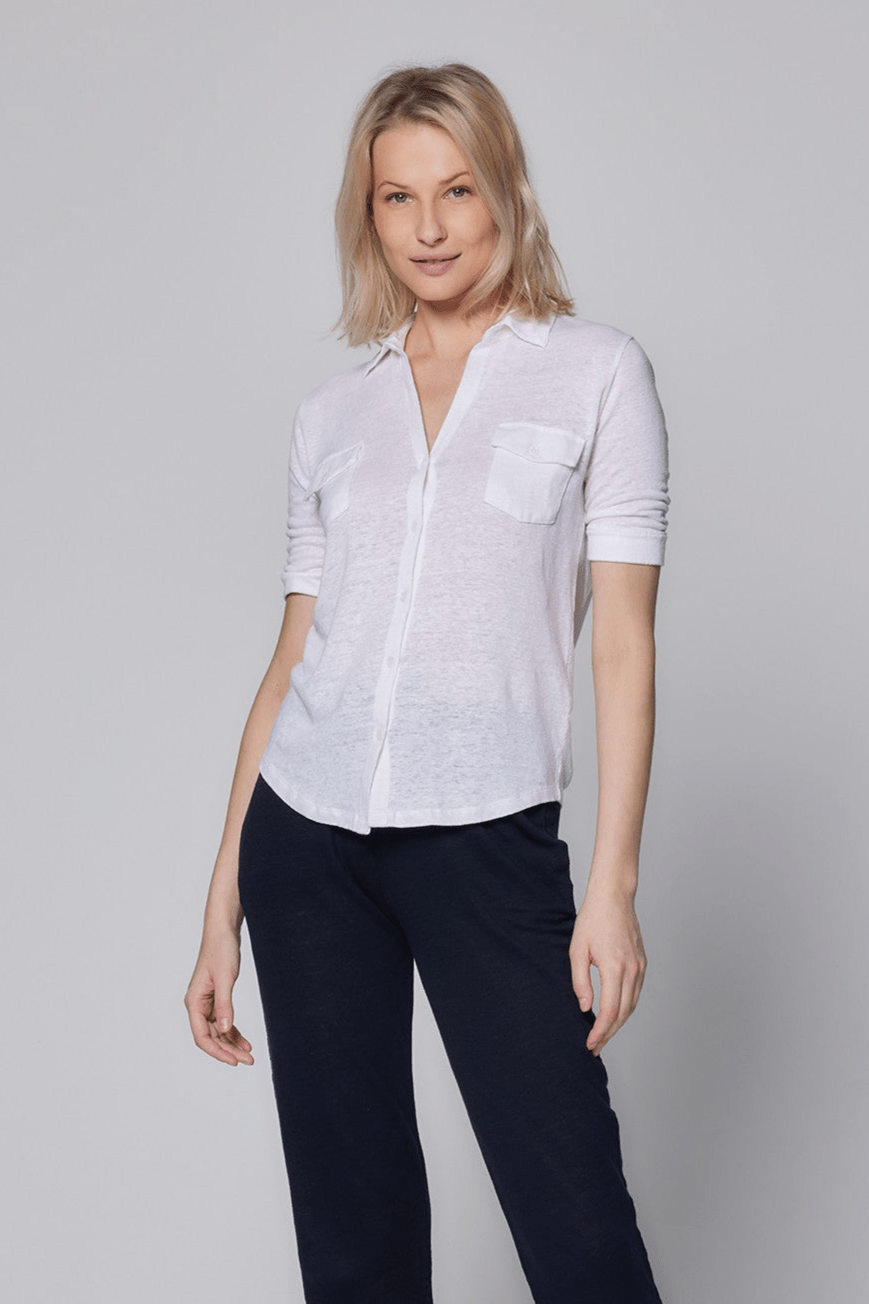 Stretch Linen 3/4 Sleeve Pocket Shirt - MAJESTIC FILATURES - Banebrook Collections