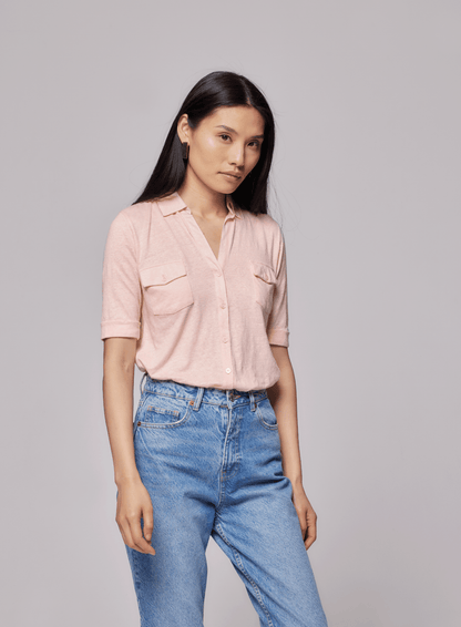Stretch Linen 3/4 Sleeve Pocket Shirt - MAJESTIC FILATURES - Banebrook Collections