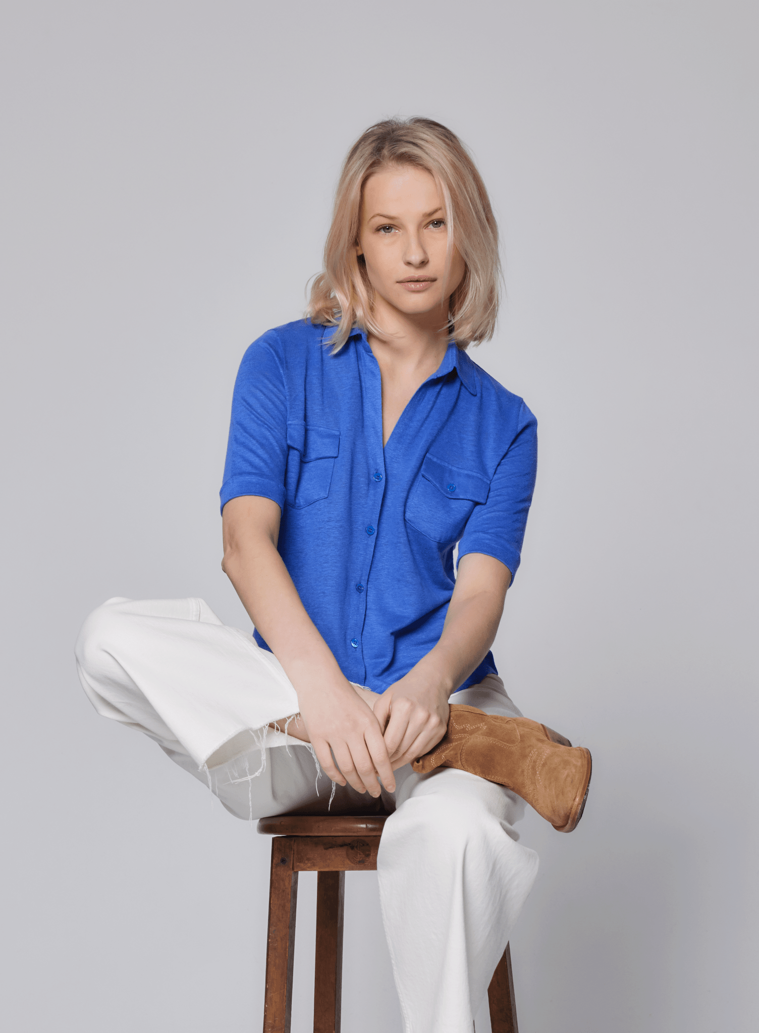 Stretch Linen 3/4 Sleeve Pocket Shirt - MAJESTIC FILATURES - Banebrook Collections