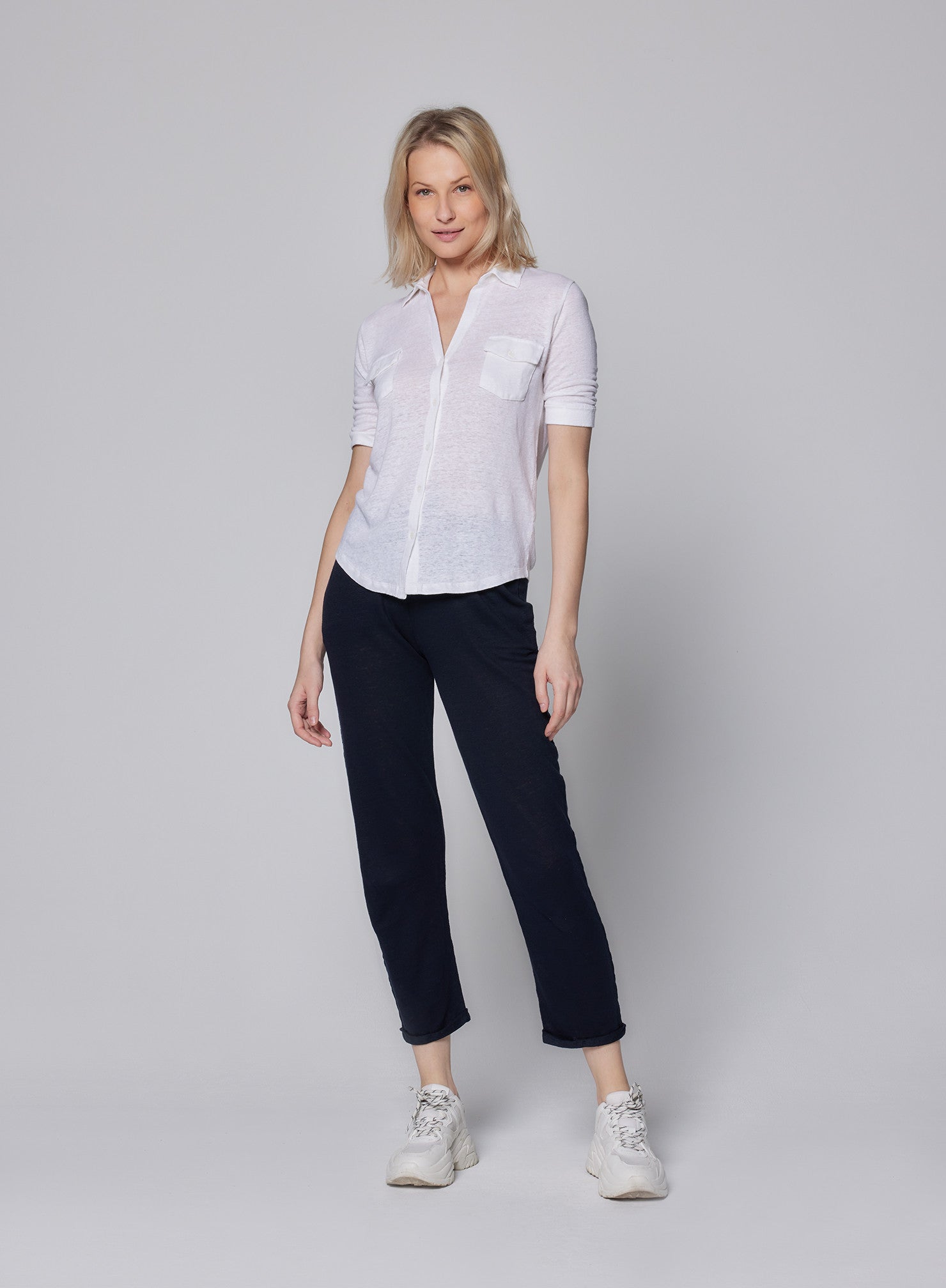 Stretch Linen 3/4 Sleeve Pocket Shirt - MAJESTIC FILATURES - Banebrook Collections