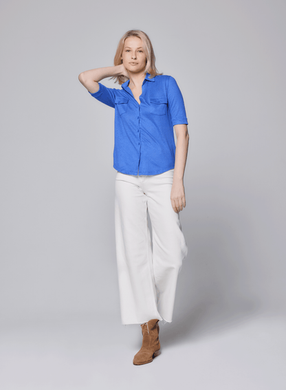 Stretch Linen 3/4 Sleeve Pocket Shirt - MAJESTIC FILATURES - Banebrook Collections