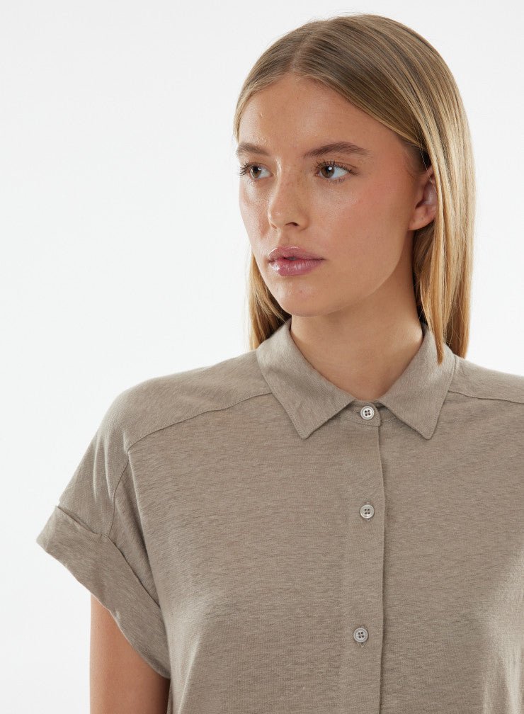 Stretch Linen Short Sleeve Shirt With Rolled Cuff - MAJESTIC FILATURES - Banebrook Collections