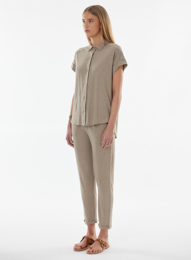 Stretch Linen Short Sleeve Shirt With Rolled Cuff - MAJESTIC FILATURES - Banebrook Collections