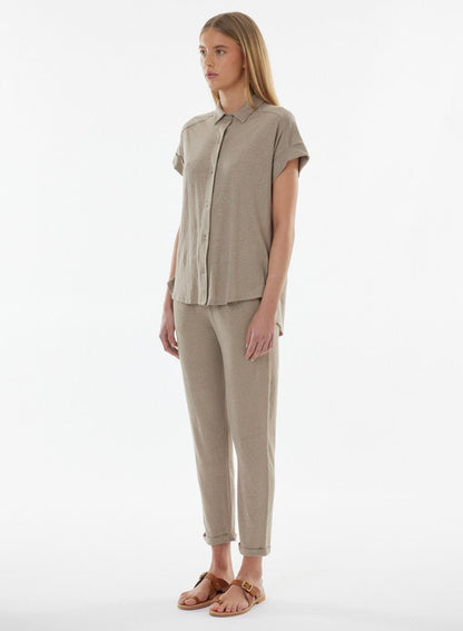 Stretch Linen Short Sleeve Shirt With Rolled Cuff - MAJESTIC FILATURES - Banebrook Collections