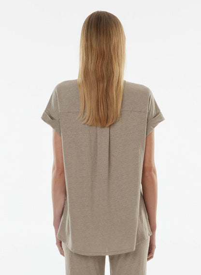 Stretch Linen Short Sleeve Shirt With Rolled Cuff - MAJESTIC FILATURES - Banebrook Collections