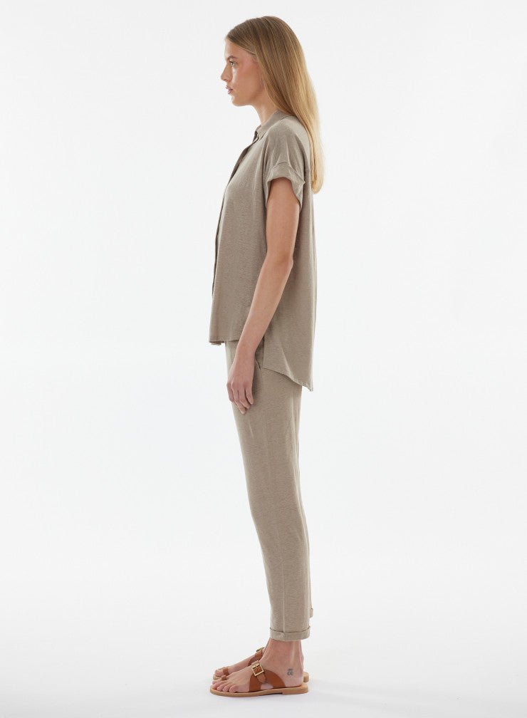 Stretch Linen Short Sleeve Shirt With Rolled Cuff - MAJESTIC FILATURES - Banebrook Collections