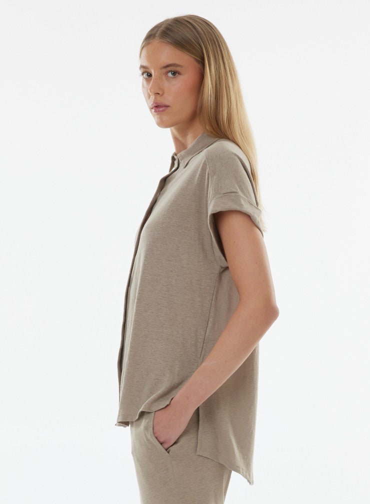 Stretch Linen Short Sleeve Shirt With Rolled Cuff - MAJESTIC FILATURES - Banebrook Collections