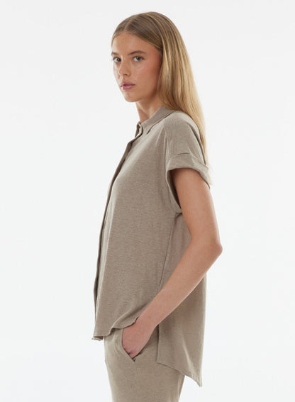 Stretch Linen Short Sleeve Shirt With Rolled Cuff - MAJESTIC FILATURES - Banebrook Collections