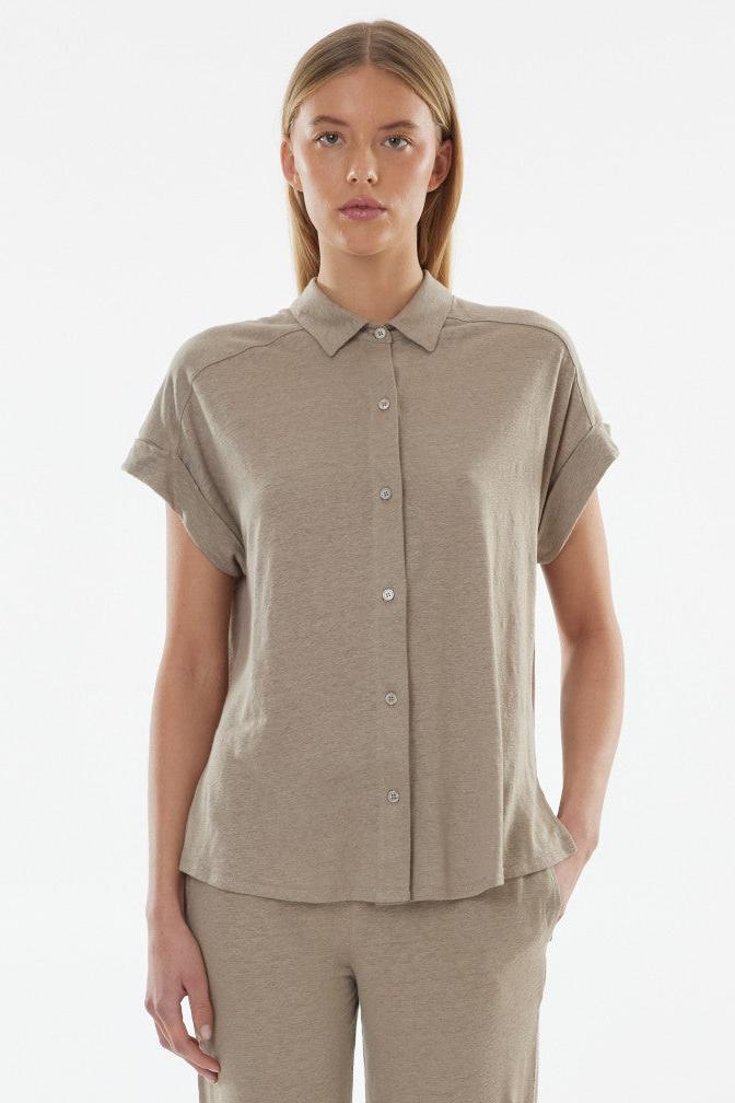 Stretch Linen Short Sleeve Shirt With Rolled Cuff - MAJESTIC FILATURES - Banebrook Collections
