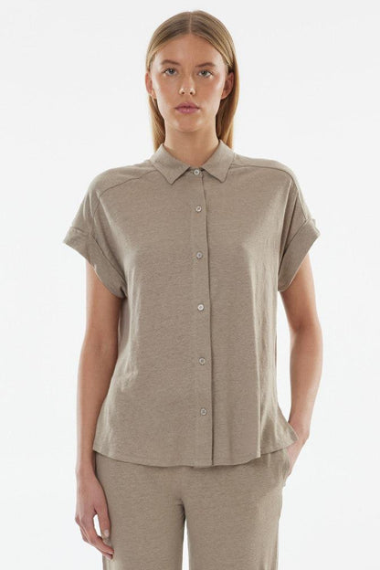 Stretch Linen Short Sleeve Shirt With Rolled Cuff - MAJESTIC FILATURES - Banebrook Collections