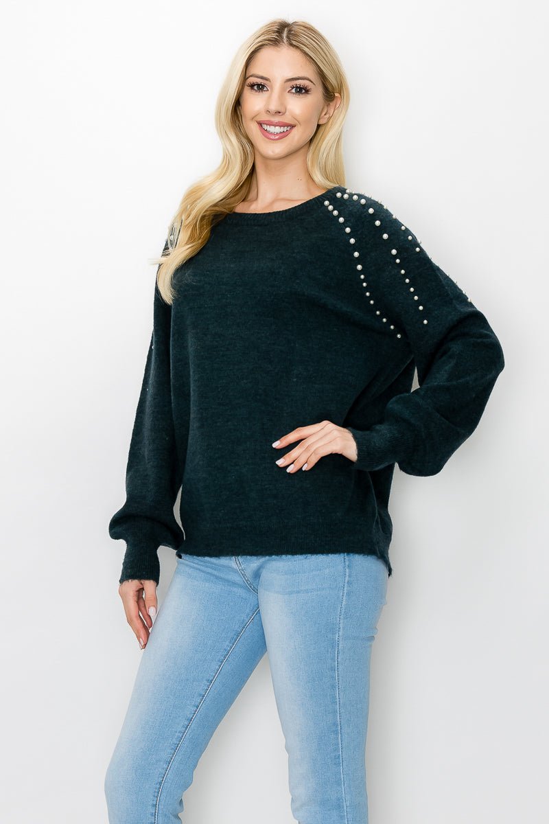 Suze Knitted Sweater With Pearls - JOH APPAREL - Banebrook Collections